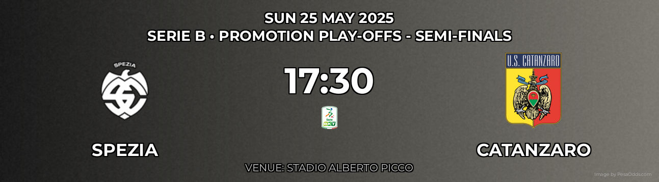 Spezia vs Catanzaro Prediction match poster for Serie B fixture on SUN 25 MAY 2025