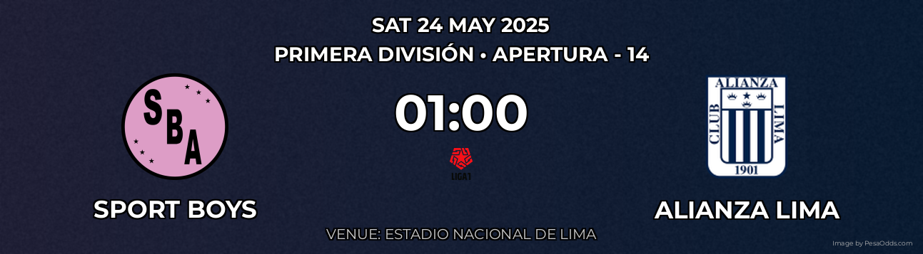 Sport Boys vs Alianza Lima Prediction match poster for Primera División fixture on SAT 24 MAY 2025