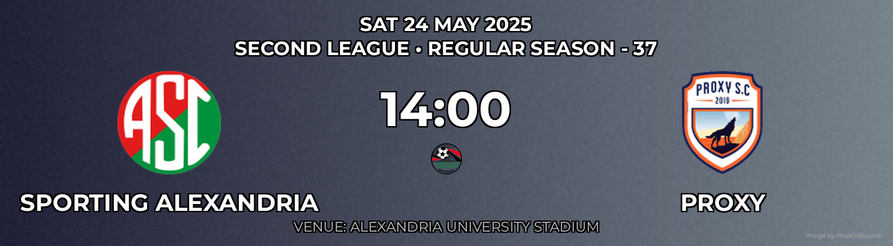 Sporting Alexandria vs Proxy Prediction match poster for Second League fixture on SAT 24 MAY 2025