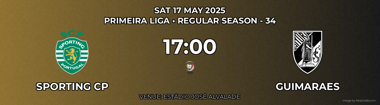 Sporting CP vs Guimaraes Prediction match poster for Primeira Liga fixture on SAT 17 MAY 2025