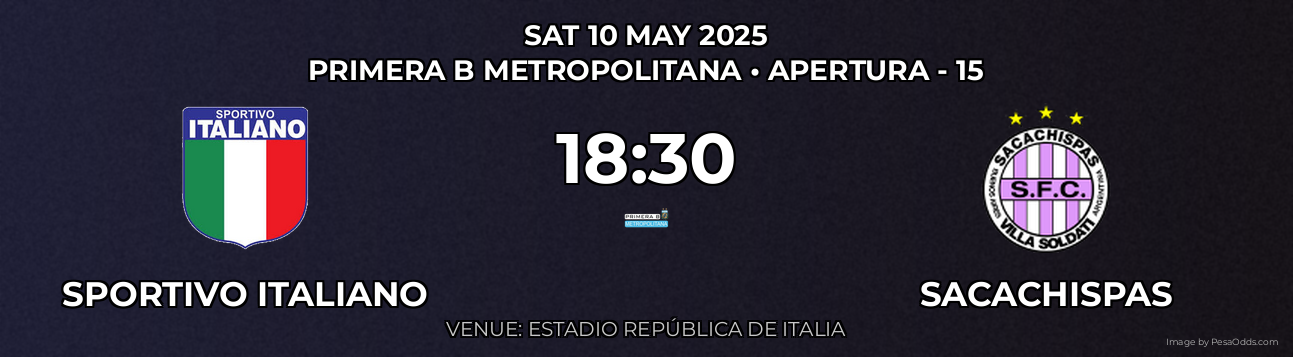 Sportivo Italiano vs Sacachispas Prediction match poster for Primera B Metropolitana fixture on SAT 10 MAY 2025