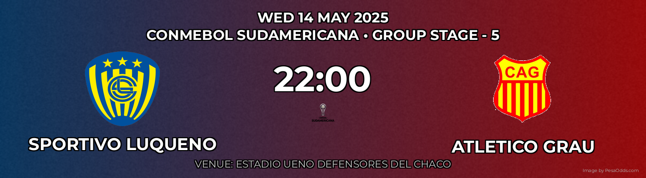 Sportivo Luqueno vs Atletico Grau Prediction match poster for CONMEBOL Sudamericana fixture on WED 14 MAY 2025