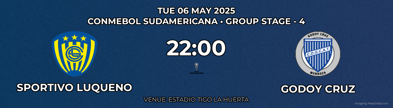 Sportivo Luqueno vs Godoy Cruz Prediction match poster for CONMEBOL Sudamericana fixture on TUE 06 MAY 2025