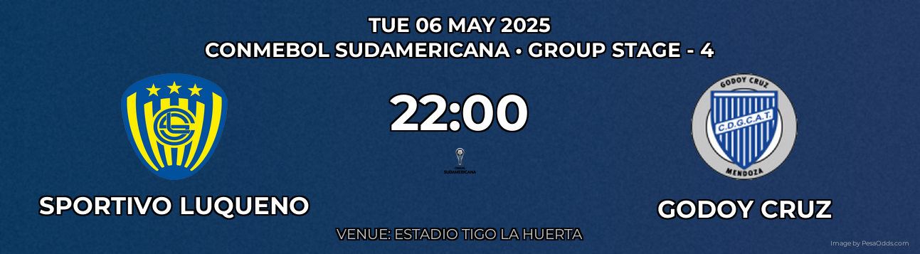 Sportivo Luqueno vs Godoy Cruz Prediction match poster for CONMEBOL Sudamericana fixture on TUE 06 MAY 2025