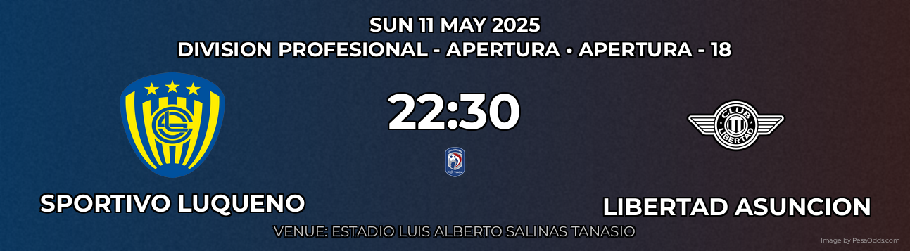 Sportivo Luqueno vs Libertad Asuncion Prediction match poster for Division Profesional - Apertura fixture on SUN 11 MAY 2025