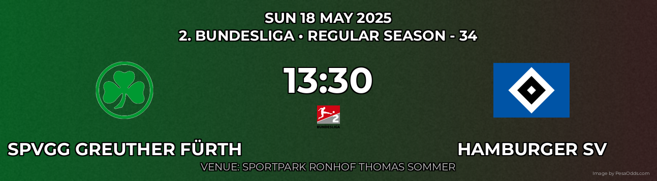 SpVgg Greuther Fürth vs Hamburger SV Prediction match poster for 2. Bundesliga fixture on SUN 18 MAY 2025