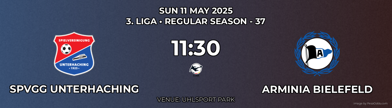 SpVgg Unterhaching vs Arminia Bielefeld Prediction match poster for 3. Liga fixture on SUN 11 MAY 2025