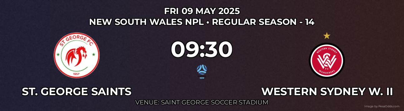 St. George Saints vs Western Sydney W. II Prediction match poster for New South Wales NPL fixture on FRI 09 MAY 2025