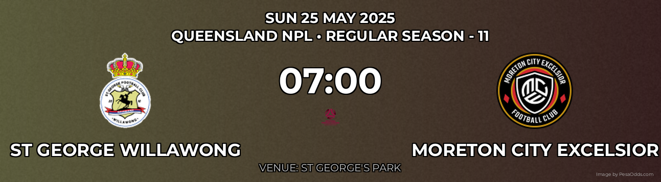 St George Willawong vs Moreton City Excelsior Prediction match poster for Queensland NPL fixture on SUN 25 MAY 2025