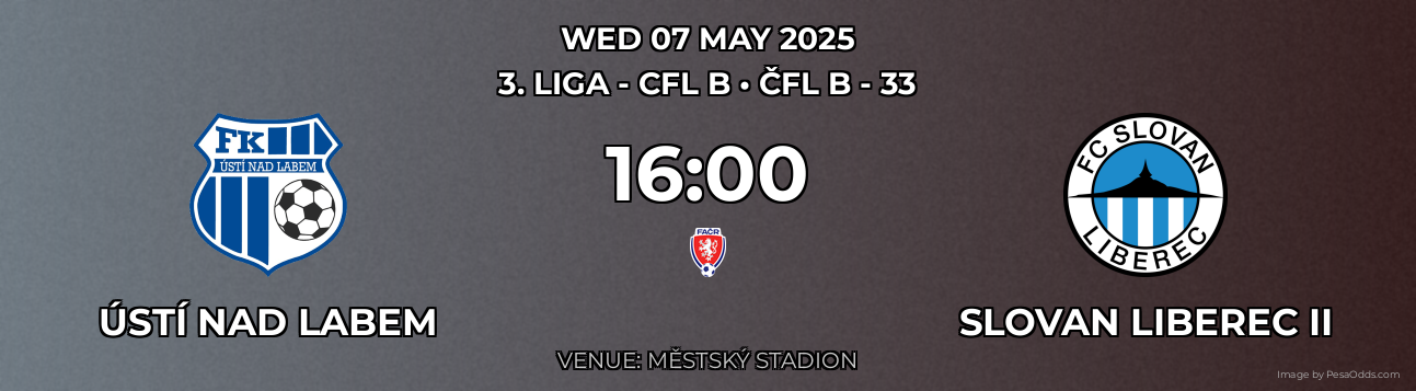 Ústí nad Labem vs Slovan Liberec II Prediction match poster for 3. liga - CFL B fixture on WED 07 MAY 2025