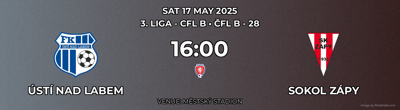 Ústí nad Labem vs Sokol Zápy Prediction match poster for 3. liga - CFL B fixture on SAT 17 MAY 2025
