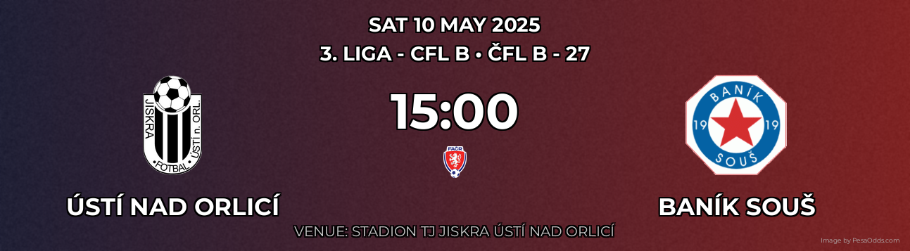 Ústí nad Orlicí vs Baník Souš Prediction match poster for 3. liga - CFL B fixture on SAT 10 MAY 2025