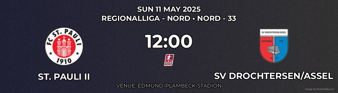 St. Pauli II vs SV Drochtersen/Assel Prediction match poster for Regionalliga - Nord fixture on SUN 11 MAY 2025