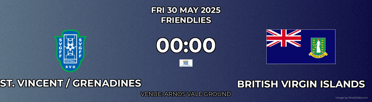 St. Vincent / Grenadines vs British Virgin Islands Prediction match poster for Friendlies fixture on FRI 30 MAY 2025