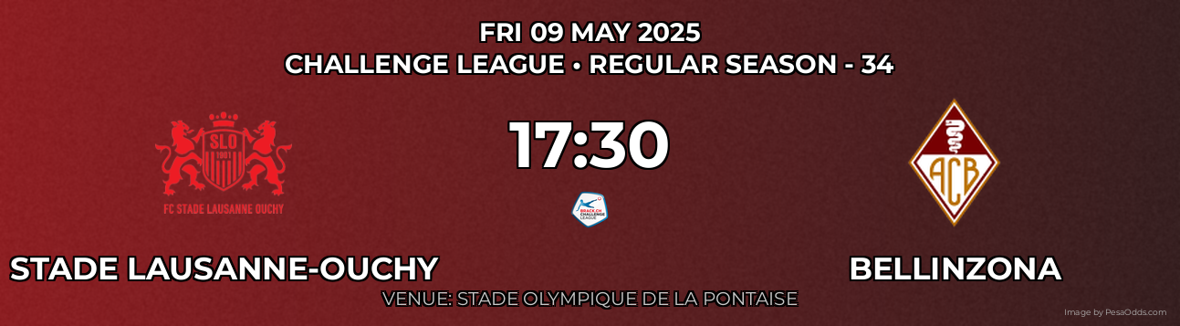 Stade Lausanne-Ouchy vs Bellinzona Prediction match poster for Challenge League fixture on FRI 09 MAY 2025