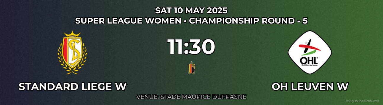 Standard Liege W vs OH Leuven W Prediction match poster for Super League Women fixture on SAT 10 MAY 2025