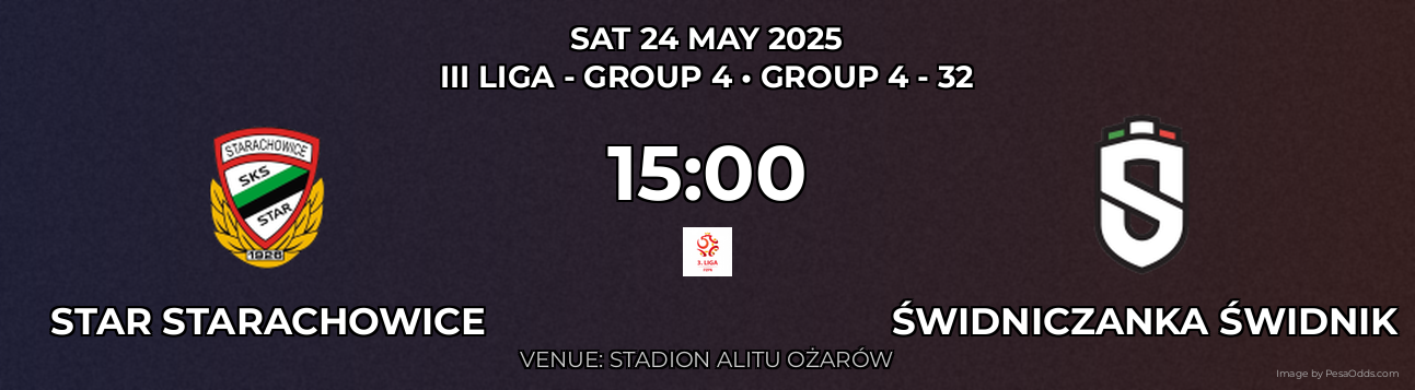Star Starachowice vs Świdniczanka Świdnik Prediction match poster for III Liga - Group 4 fixture on SAT 24 MAY 2025