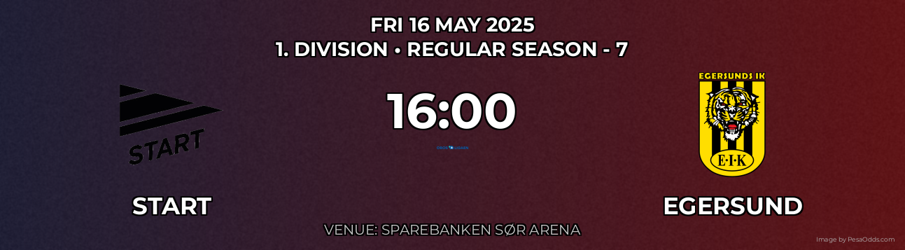 Start vs Egersund Prediction match poster for 1. Division fixture on FRI 16 MAY 2025