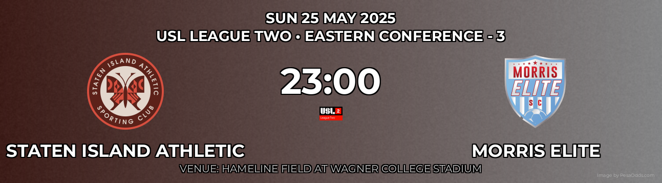 Staten Island Athletic vs Morris Elite Prediction match poster for USL League Two fixture on SUN 25 MAY 2025