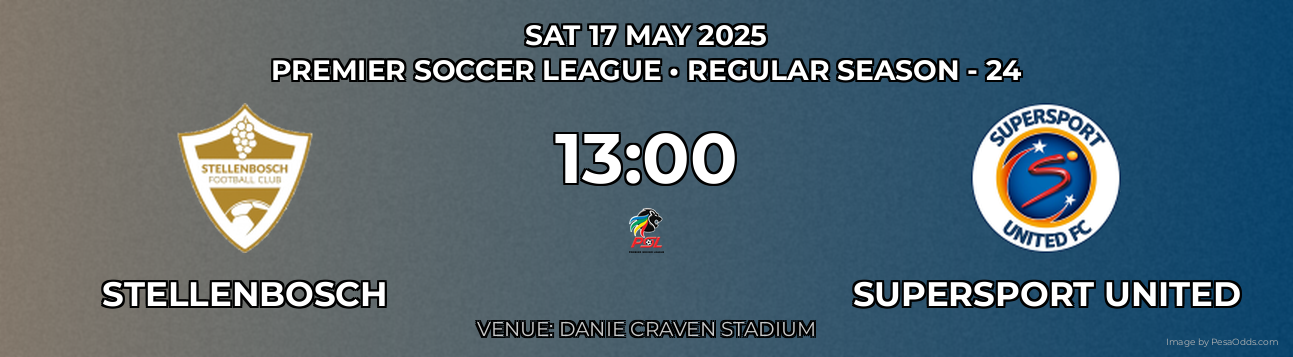 Stellenbosch vs Supersport United Prediction match poster for Premier Soccer League fixture on SAT 17 MAY 2025