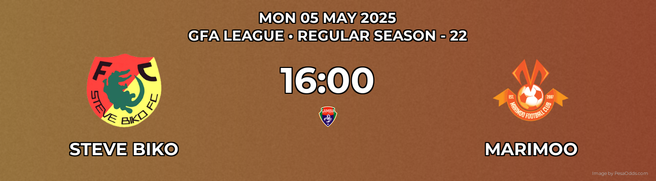 Steve Biko vs Marimoo Prediction match poster for GFA League fixture on MON 05 MAY 2025