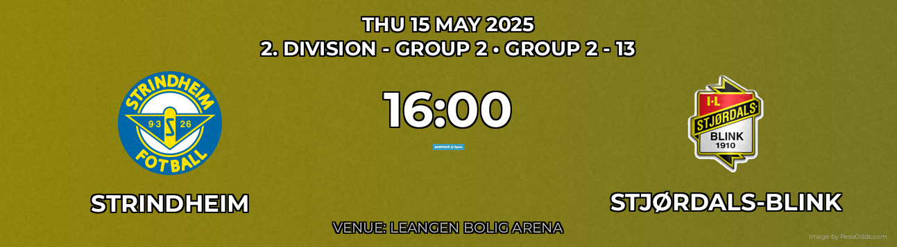 Strindheim vs Stjørdals-Blink Prediction match poster for 2. Division - Group 2 fixture on THU 15 MAY 2025