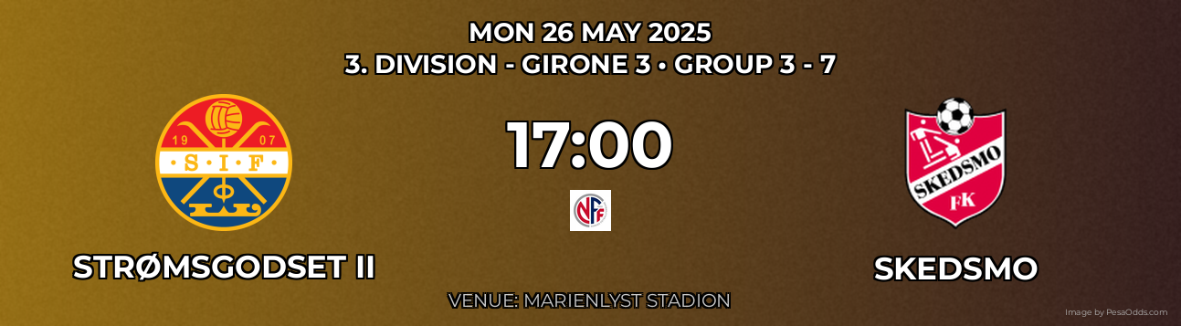 Strømsgodset II vs Skedsmo Prediction match poster for 3. Division - Girone 3 fixture on MON 26 MAY 2025