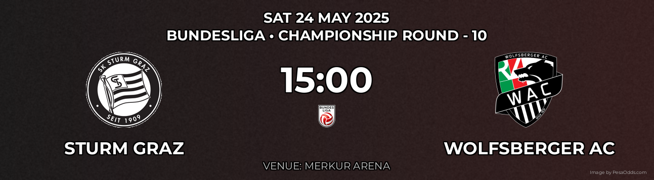 Sturm Graz vs Wolfsberger AC Prediction match poster for Bundesliga fixture on SAT 24 MAY 2025