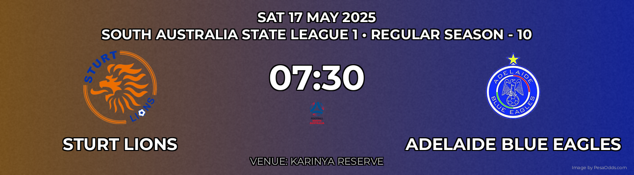 Sturt Lions vs Adelaide Blue Eagles Prediction match poster for South Australia State League 1 fixture on SAT 17 MAY 2025