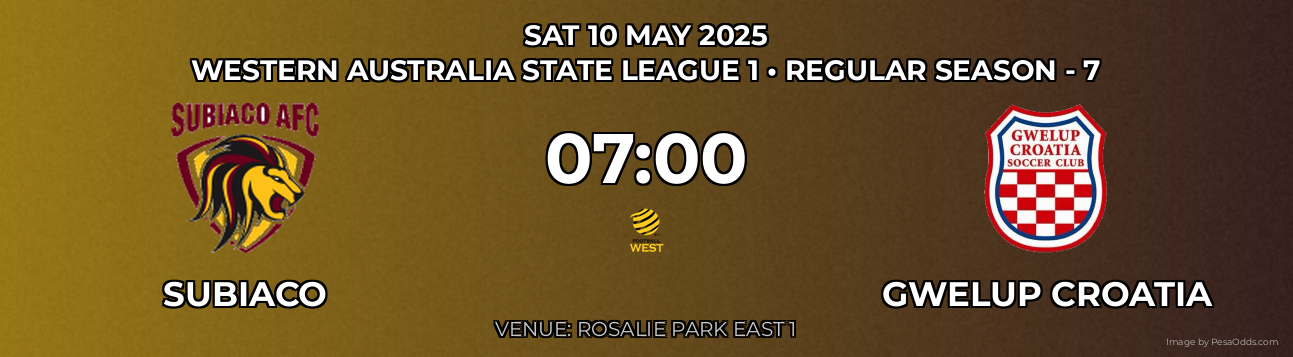 Subiaco vs Gwelup Croatia Prediction match poster for Western Australia State League 1 fixture on SAT 10 MAY 2025