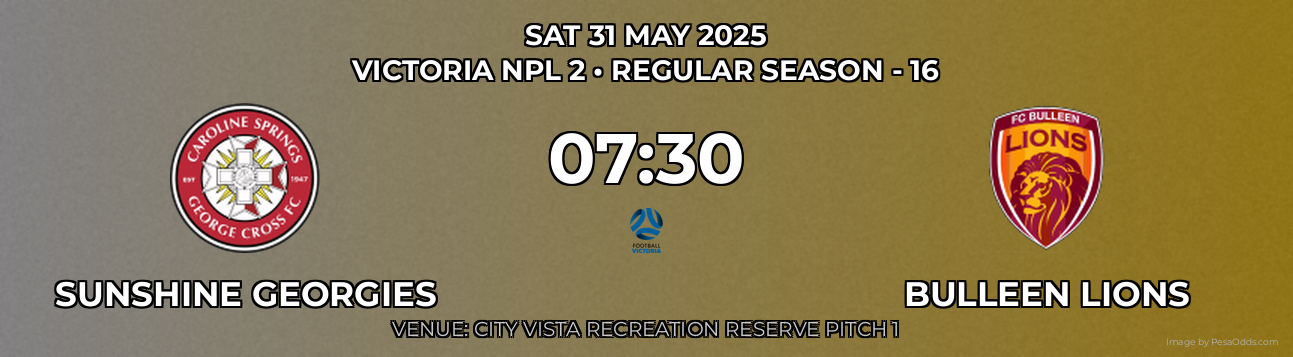 Sunshine Georgies vs Bulleen Lions Prediction match poster for Victoria NPL 2 fixture on SAT 31 MAY 2025