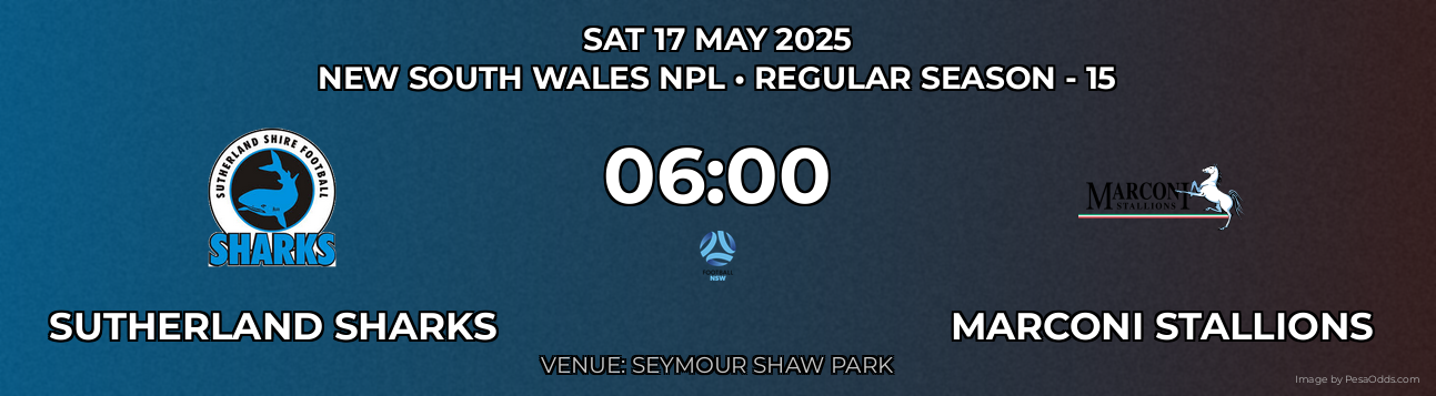 Sutherland Sharks vs Marconi Stallions Prediction match poster for New South Wales NPL fixture on SAT 17 MAY 2025