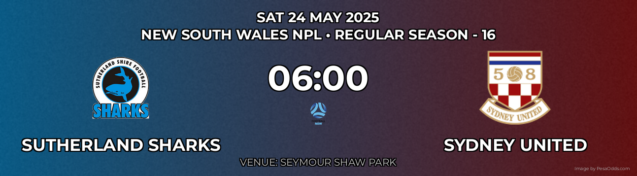 Sutherland Sharks vs Sydney United Prediction match poster for New South Wales NPL fixture on SAT 24 MAY 2025