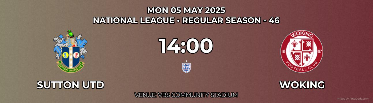 Sutton Utd vs Woking Prediction match poster for National League fixture on MON 05 MAY 2025