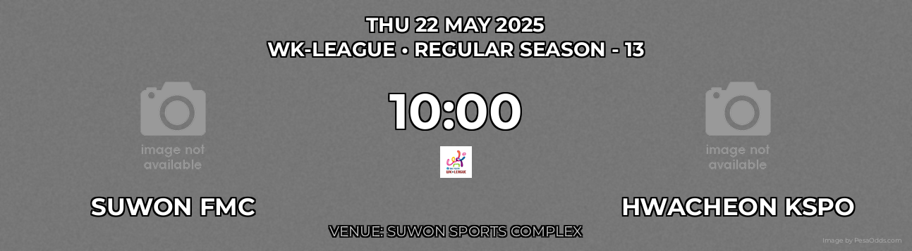 Suwon FMC vs Hwacheon KSPO Prediction match poster for WK-League fixture on THU 22 MAY 2025