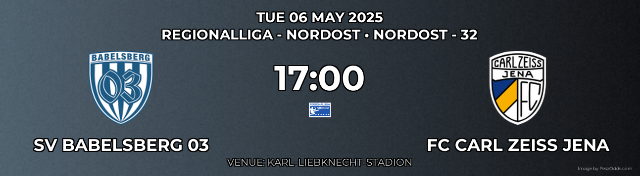 SV Babelsberg 03 vs FC Carl Zeiss Jena Prediction match poster for Regionalliga - Nordost fixture on TUE 06 MAY 2025