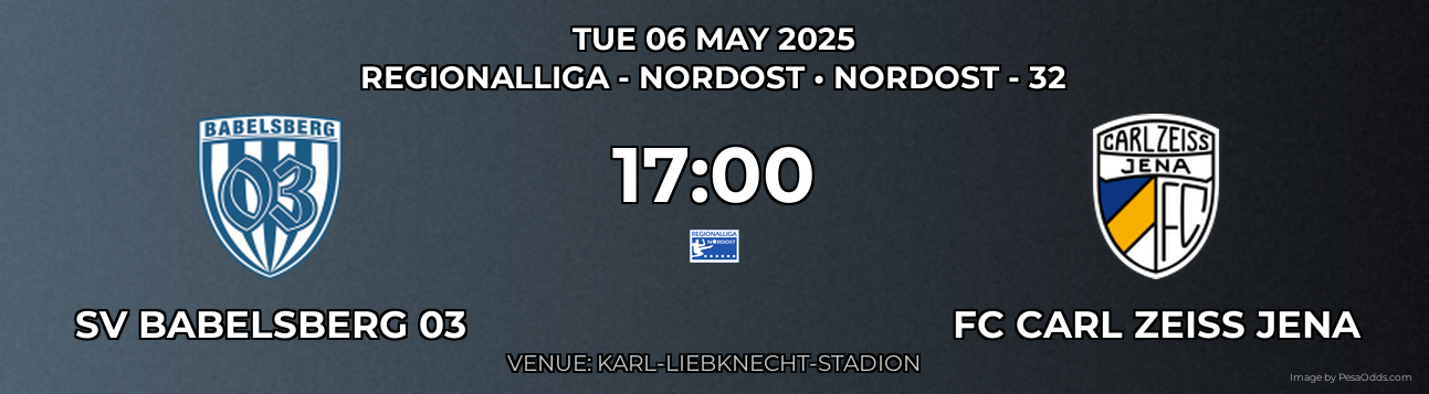SV Babelsberg 03 vs FC Carl Zeiss Jena Prediction match poster for Regionalliga - Nordost fixture on TUE 06 MAY 2025