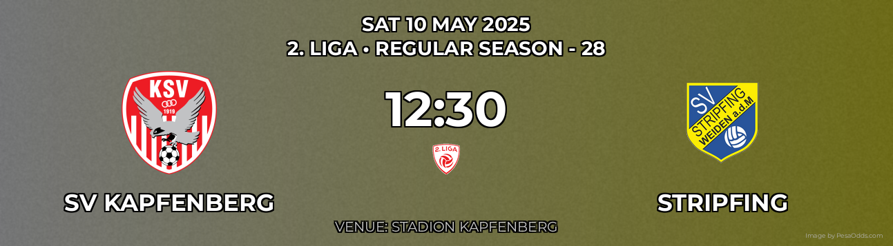 SV Kapfenberg vs Stripfing Prediction match poster for 2. Liga fixture on SAT 10 MAY 2025