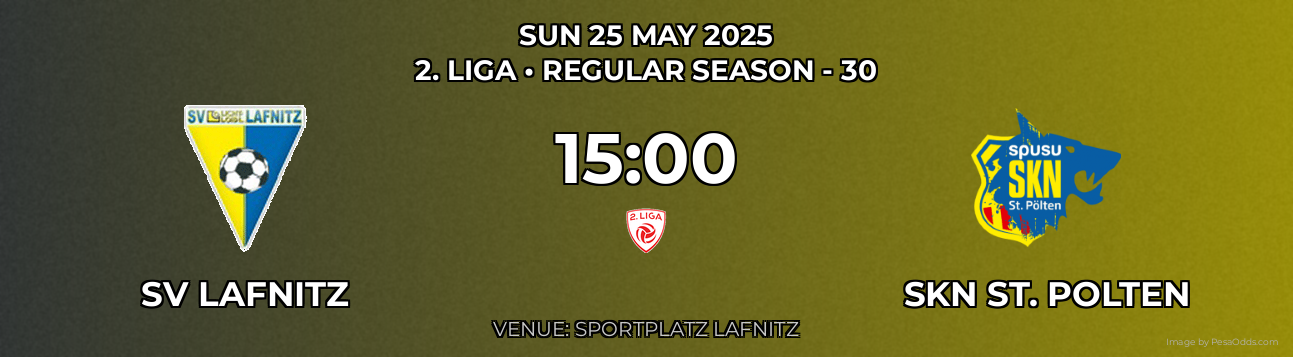 SV Lafnitz vs SKN ST. Polten Prediction match poster for 2. Liga fixture on SUN 25 MAY 2025