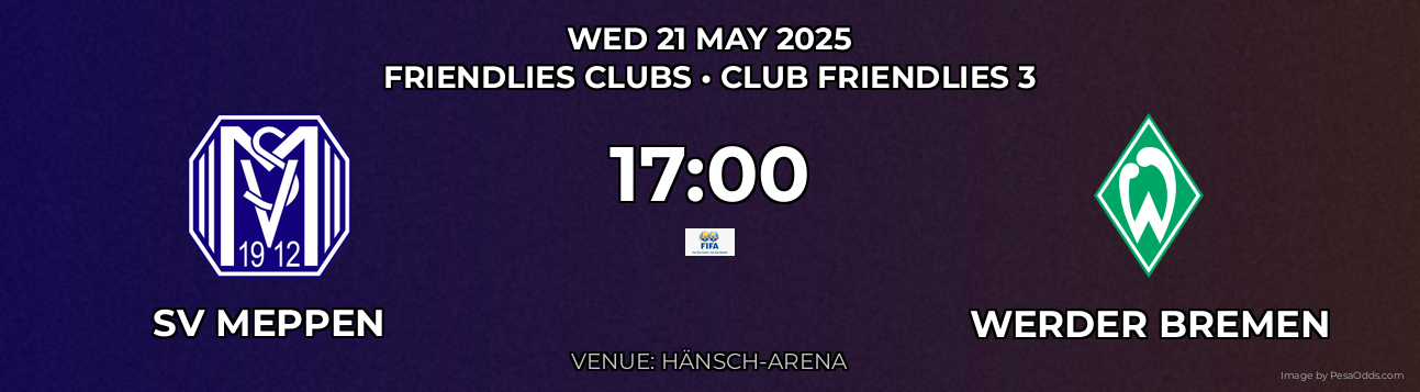 SV Meppen vs Werder Bremen Prediction match poster for Friendlies Clubs fixture on WED 21 MAY 2025