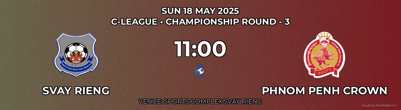 Svay Rieng vs Phnom Penh Crown Prediction match poster for C-League fixture on SUN 18 MAY 2025