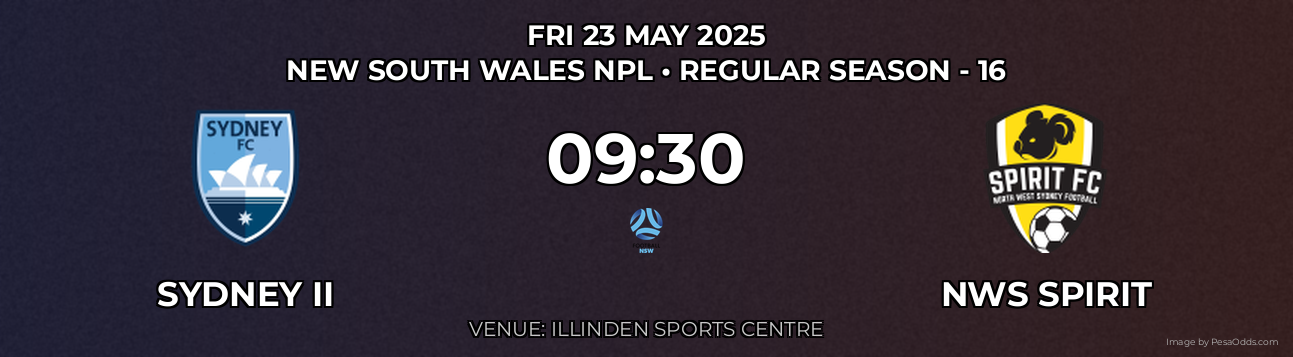 Sydney II vs NWS Spirit Prediction match poster for New South Wales NPL fixture on FRI 23 MAY 2025