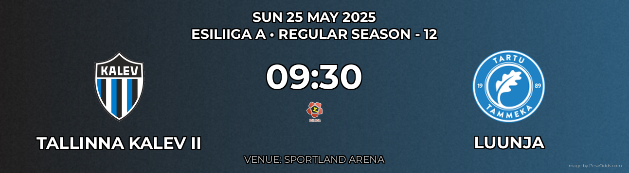 Tallinna Kalev II vs Luunja Prediction match poster for Esiliiga A fixture on SUN 25 MAY 2025