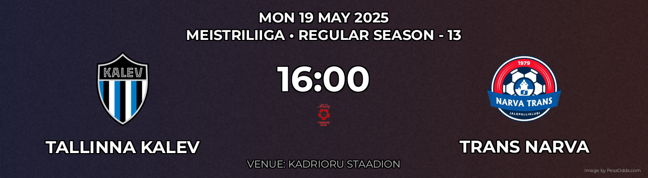 Tallinna Kalev vs Trans Narva Prediction match poster for Meistriliiga fixture on MON 19 MAY 2025