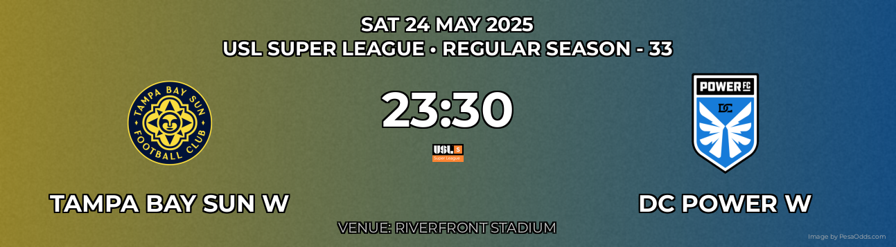 Tampa Bay Sun W vs DC Power W Prediction match poster for USL Super League fixture on SAT 24 MAY 2025