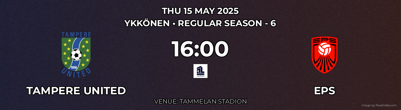 Tampere United vs EPS Prediction match poster for Ykkönen fixture on THU 15 MAY 2025