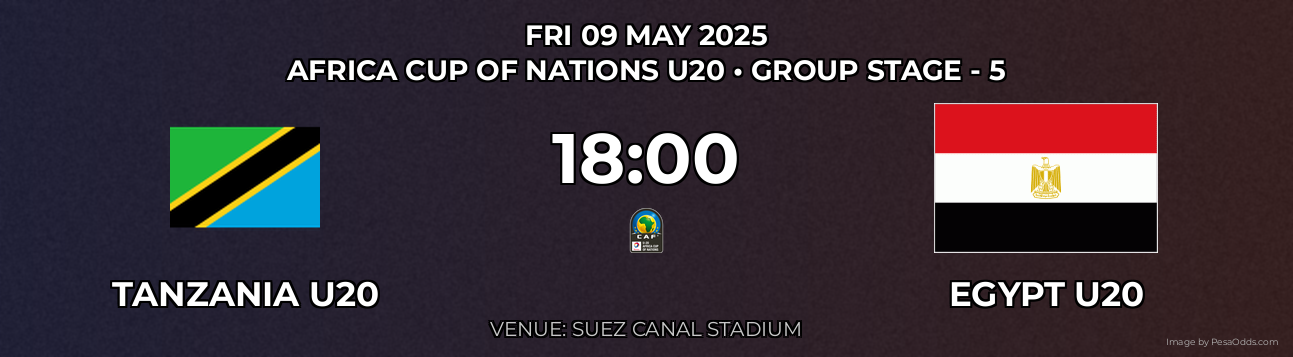 Tanzania U20 vs Egypt U20 Prediction match poster for Africa Cup of Nations U20 fixture on FRI 09 MAY 2025