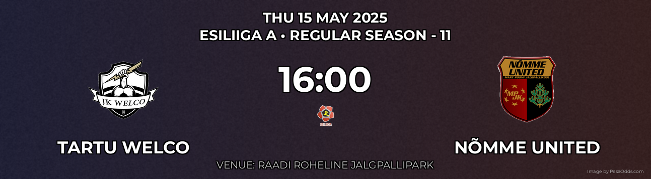 Tartu Welco vs Nõmme United Prediction match poster for Esiliiga A fixture on THU 15 MAY 2025