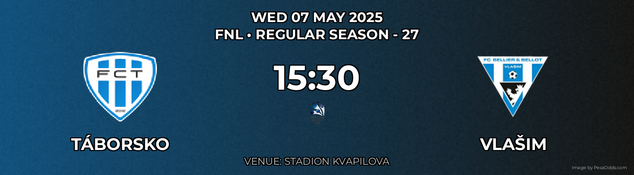 Táborsko vs Vlašim Prediction match poster for FNL fixture on WED 07 MAY 2025