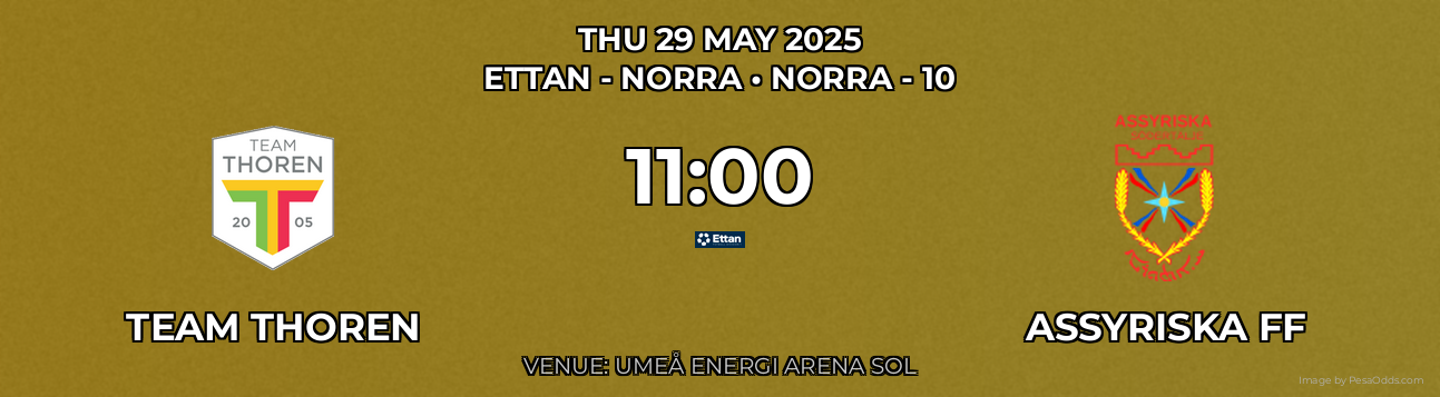 Team Thoren vs Assyriska FF Prediction match poster for Ettan - Norra fixture on THU 29 MAY 2025
